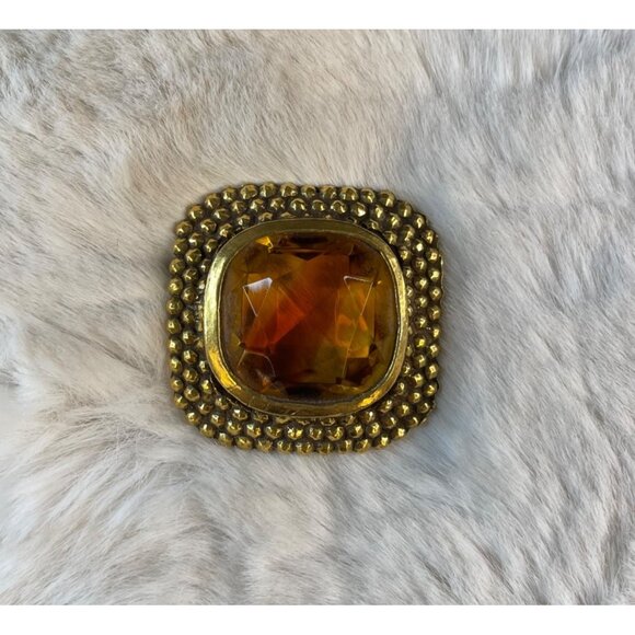 Vintage Accessocraft NYC Brooch Gold w/ Square Citrine Glass Stone - Picture 1 of 4